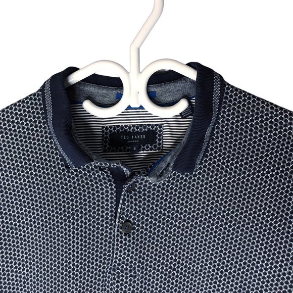 Ted Baker London Polo Golf Shirt Circle Pattern Navy Blue White Size 6 Men’s XL - Picture 3 of 10